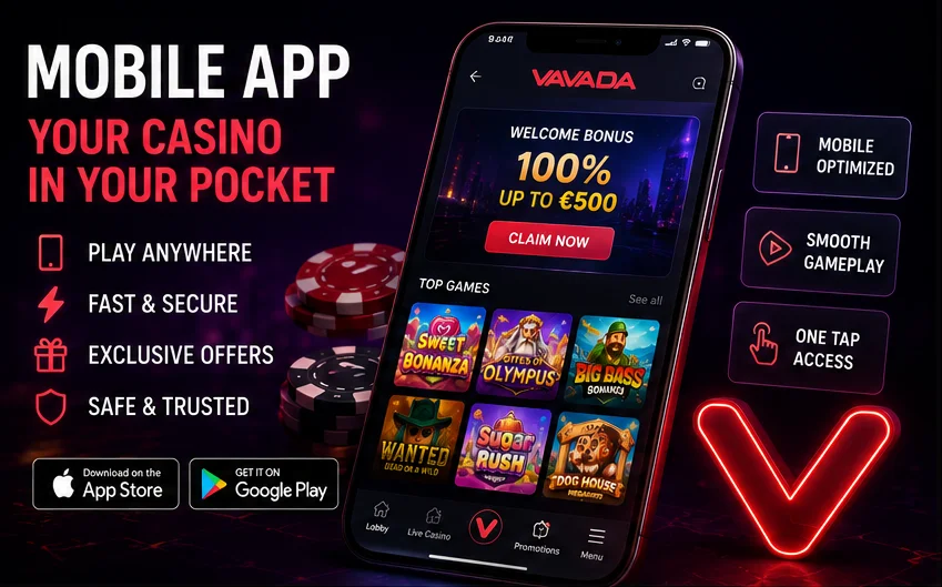 Vavada казино на мобилен телефон, показващо слот игра и мобилна каса за български играчи